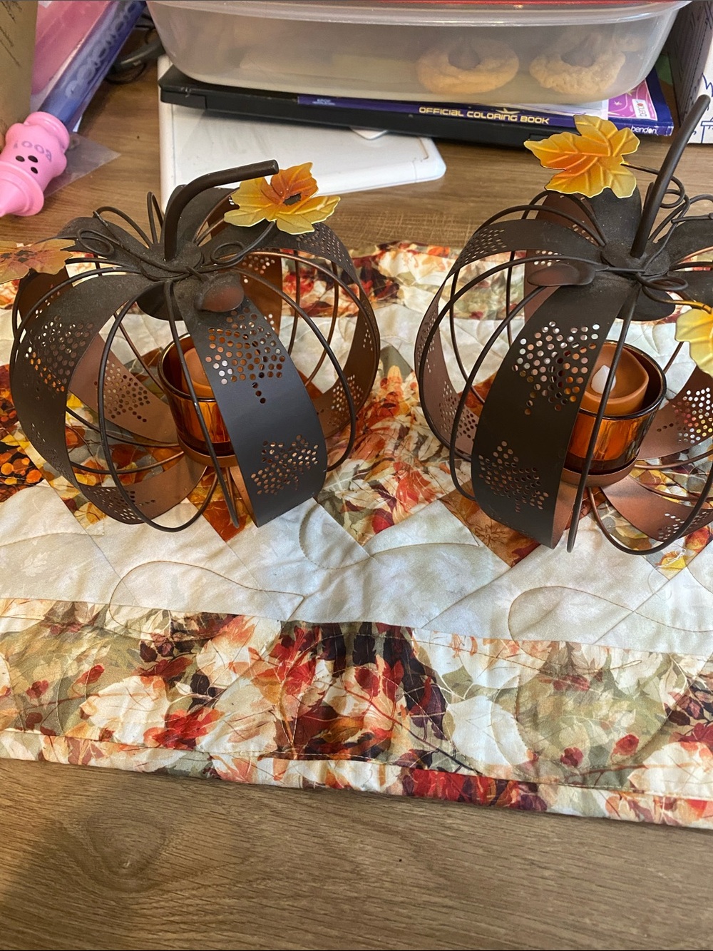 Kirklands Rust Orange Metal Pumpkin Lanterns - Pair